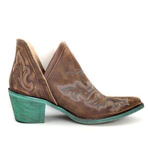 Corral Embroidered Leather Western Ankle Bootie Size 11 Brown and Turquoise